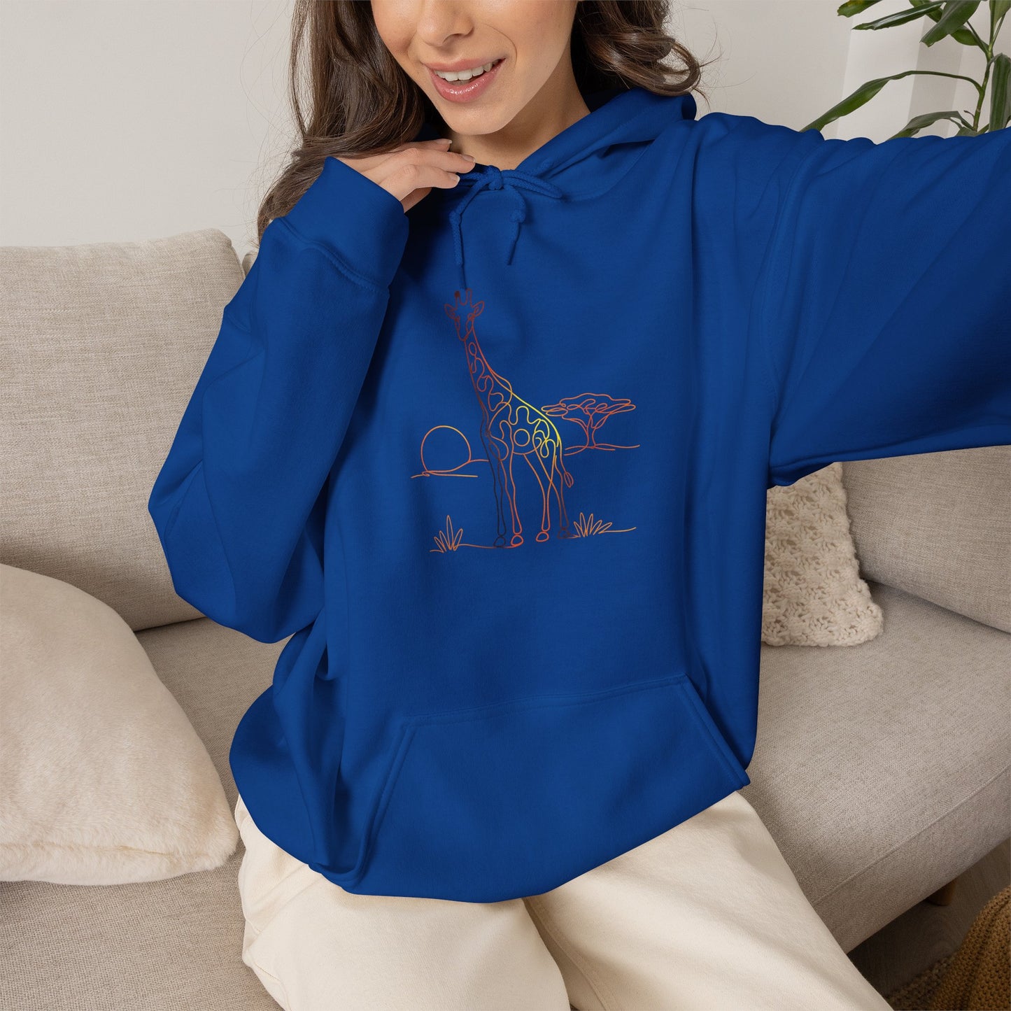 Giraffe Line Art Hoodie – Minimal Safari Illustration