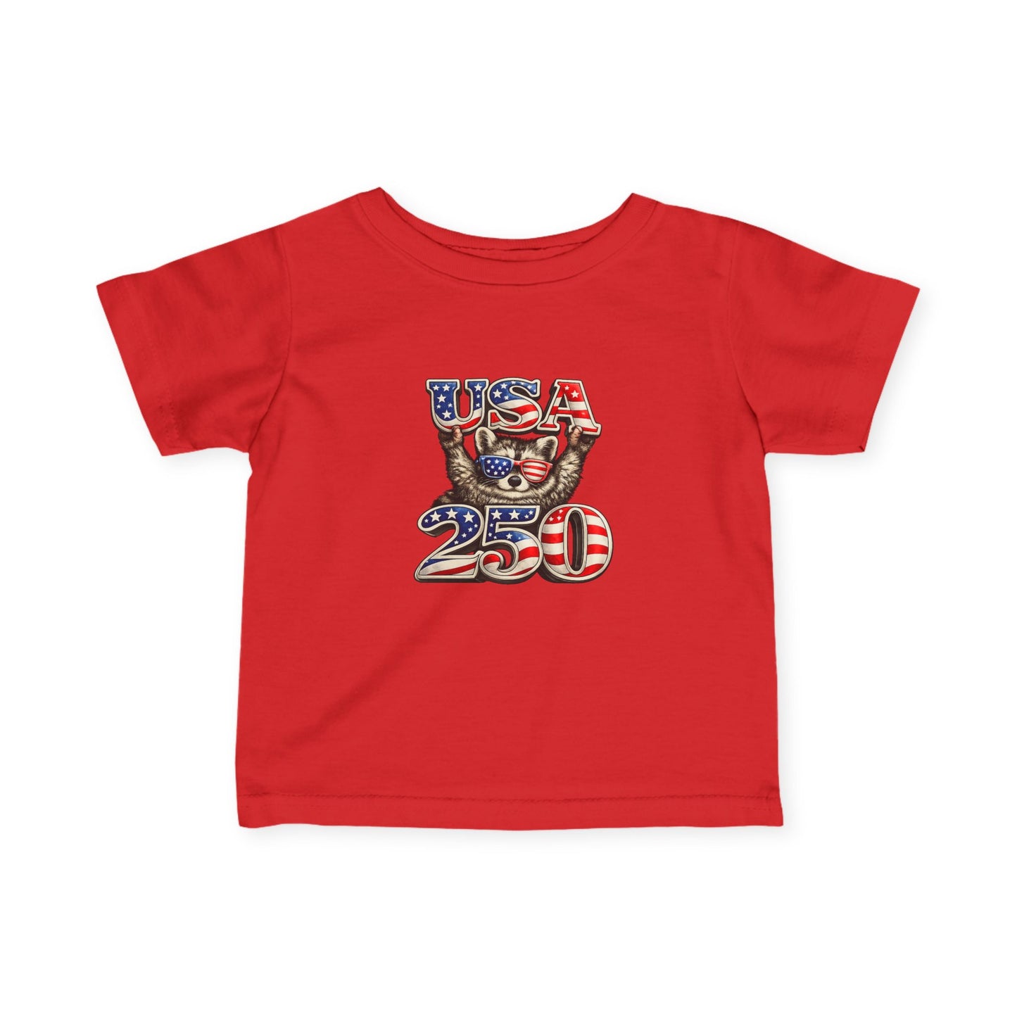 Infant Tee — Adorable Raccoon "USA 250" — 4th of July Baby Shirt