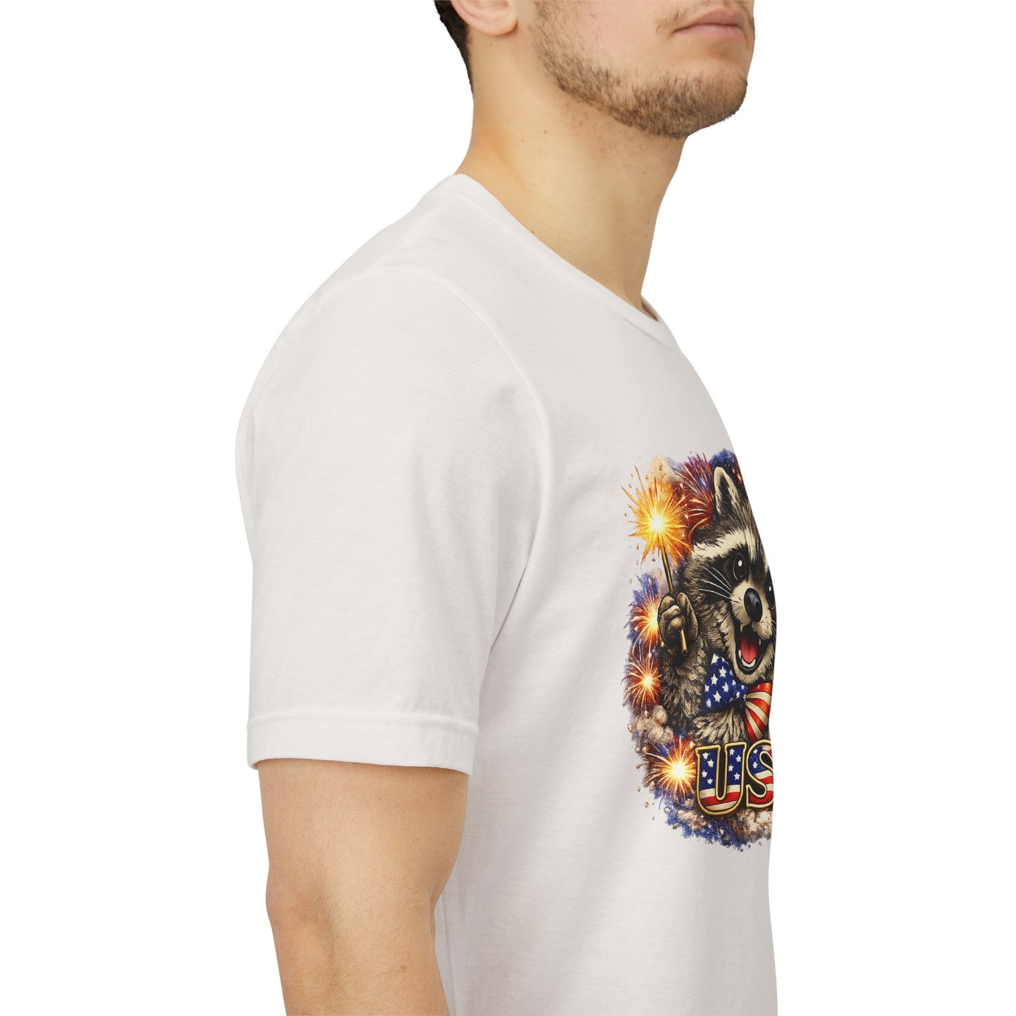 Patriot Raccoon 250th Anniversary T-Shirt — 4th of July Fireworks Flag Tee