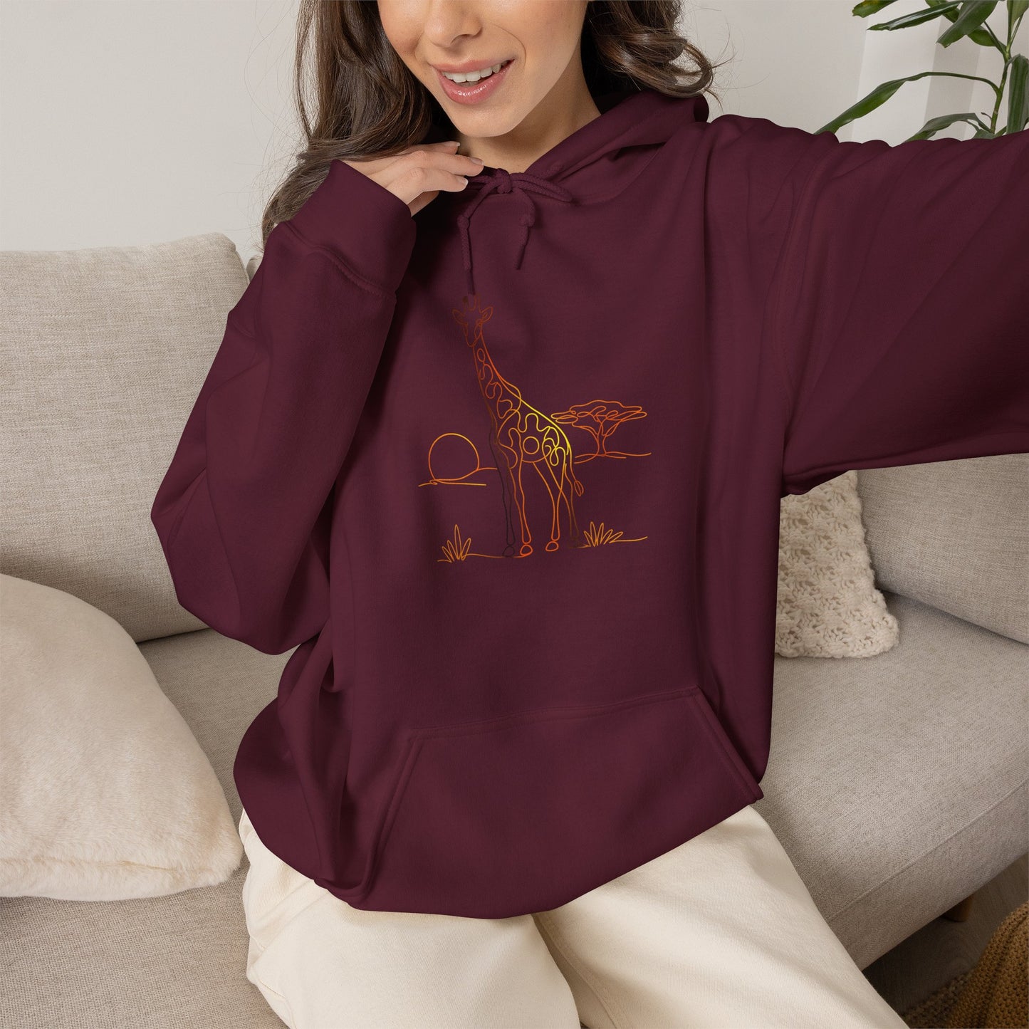 Giraffe Line Art Hoodie – Minimal Safari Illustration