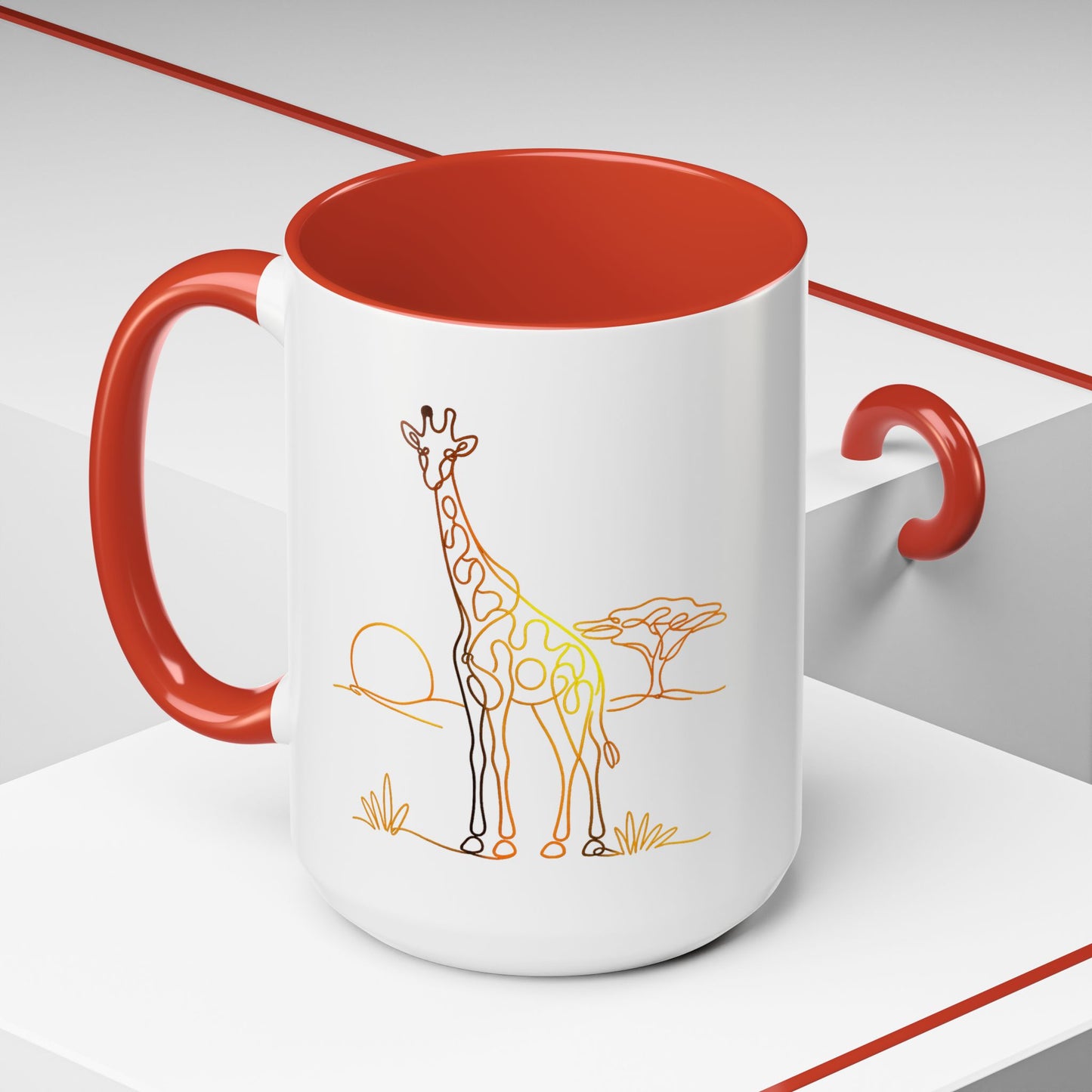 Safari Sunrise Coffee Mug — Minimal Line Giraffe Design (11/15oz)