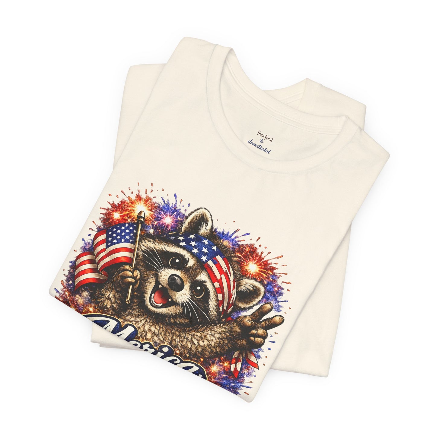 Patriot Raccoon 250th Anniversary T-Shirt — 4th of July Fireworks Flag Tee