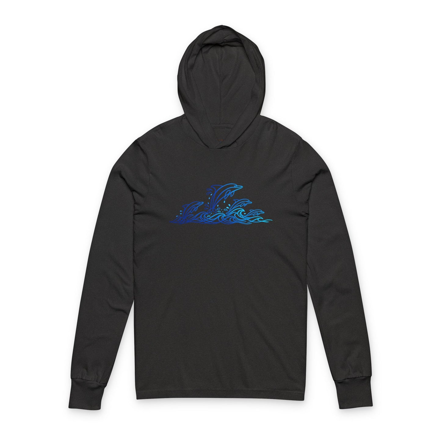 Continuous Line Art Dolphin Pod Hooded Long Sleeve Tee