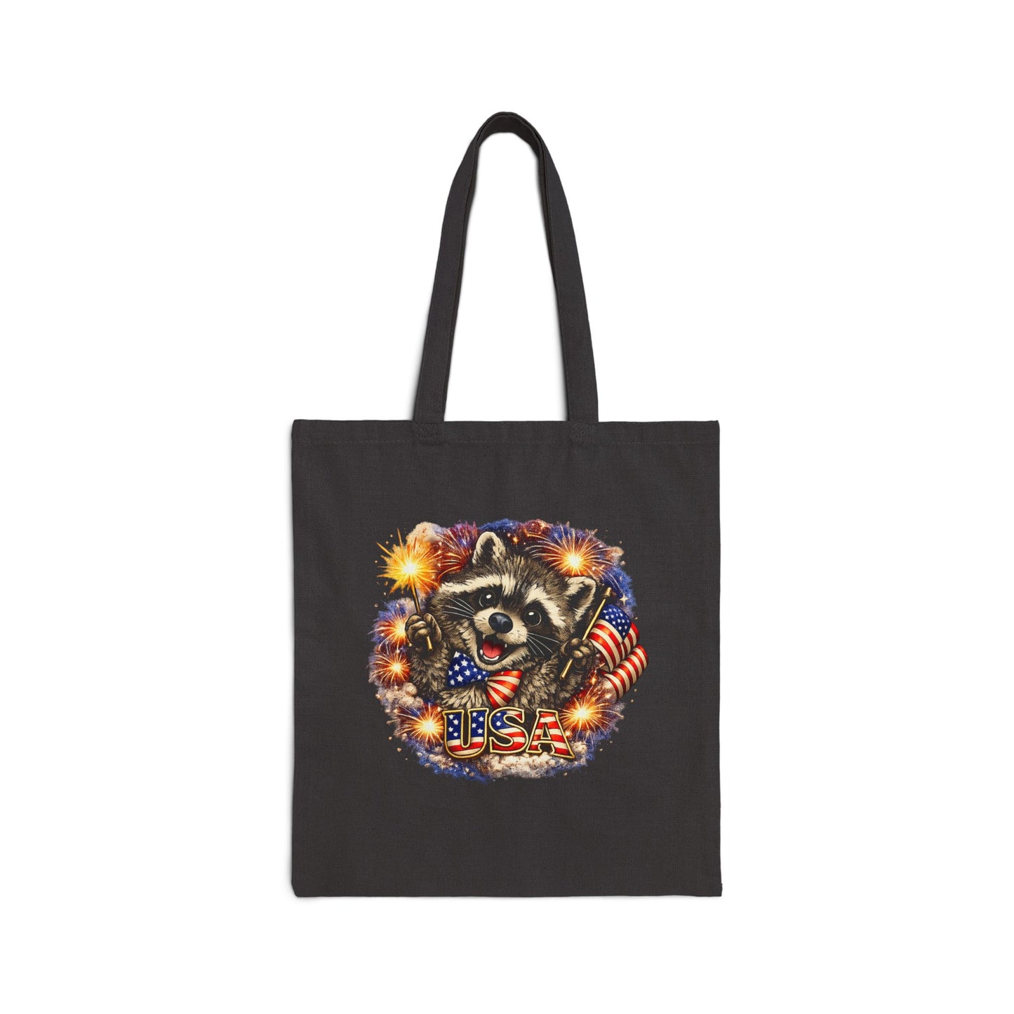 Patriotic Raccoon Fireworks Tote Bag — '250' Canvas Tote for Fourth of July
