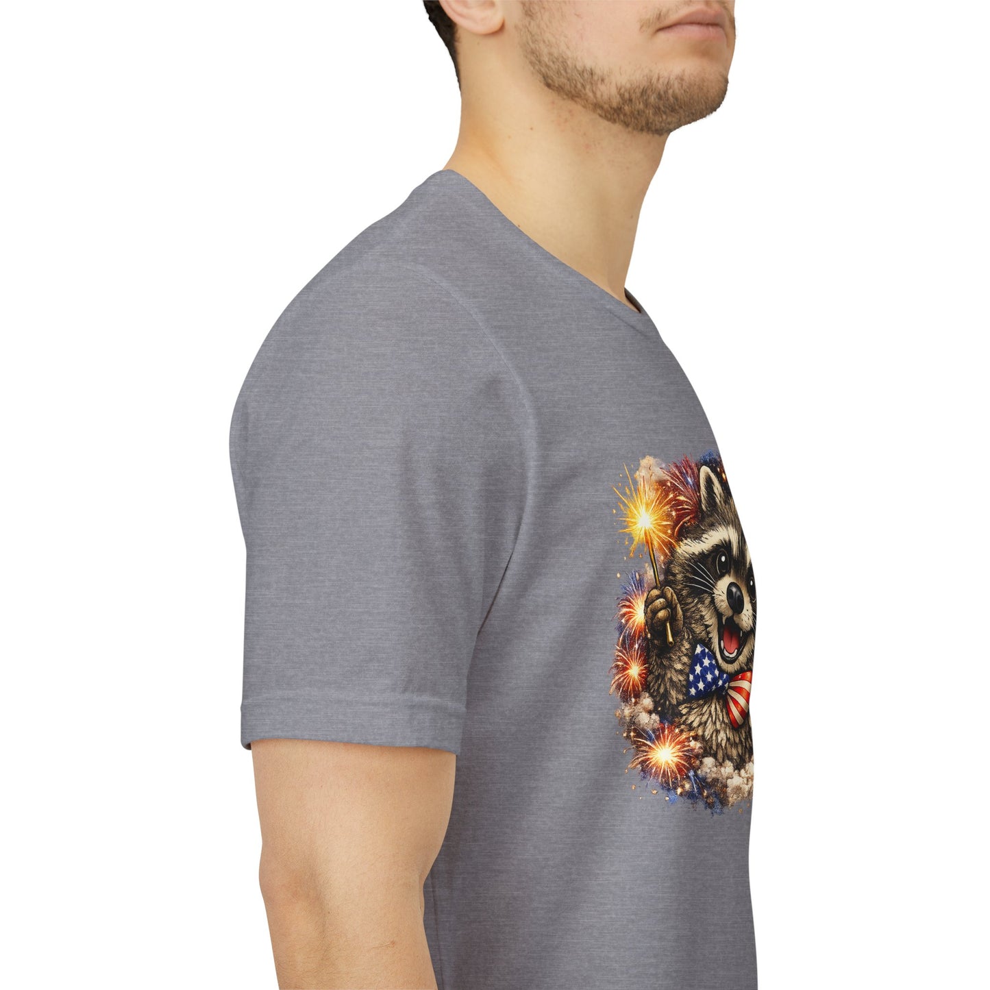 Patriot Raccoon 250th Anniversary T-Shirt — 4th of July Fireworks Flag Tee