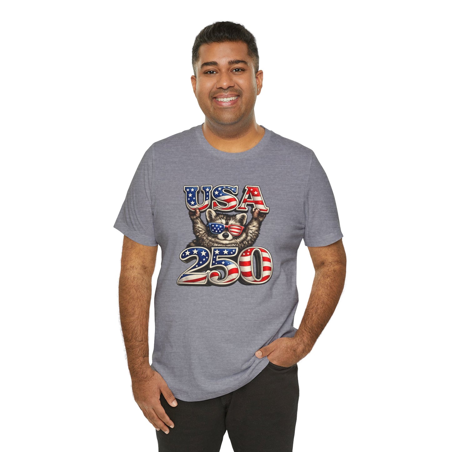 Patriot Raccoon 250th Anniversary T-Shirt — 4th of July Fireworks Flag Tee