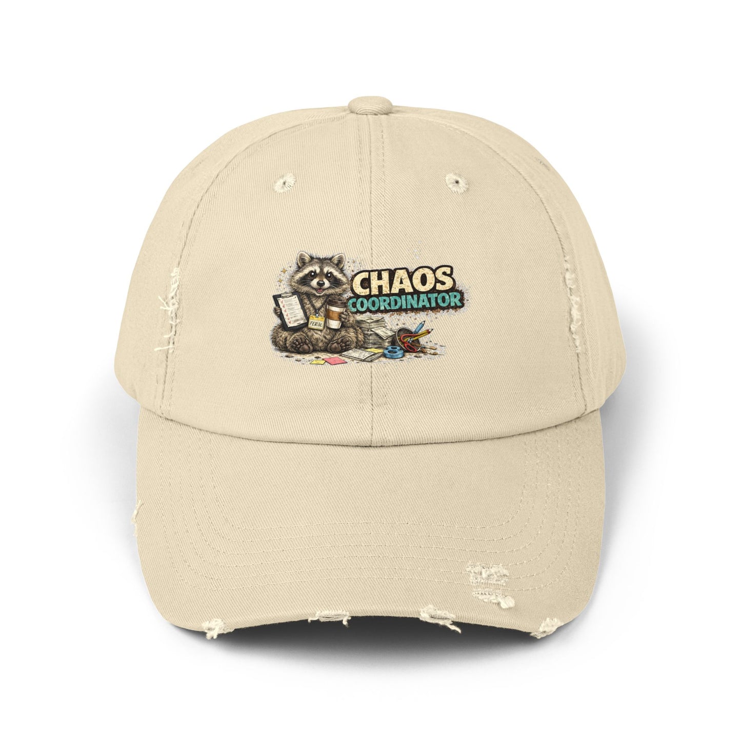 Chaos Coordinator Distressed Cap — Raccoon Mom/Dad Funny Dad Hat