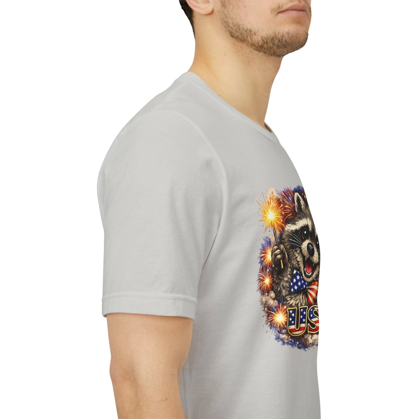 Patriot Raccoon 250th Anniversary T-Shirt — 4th of July Fireworks Flag Tee