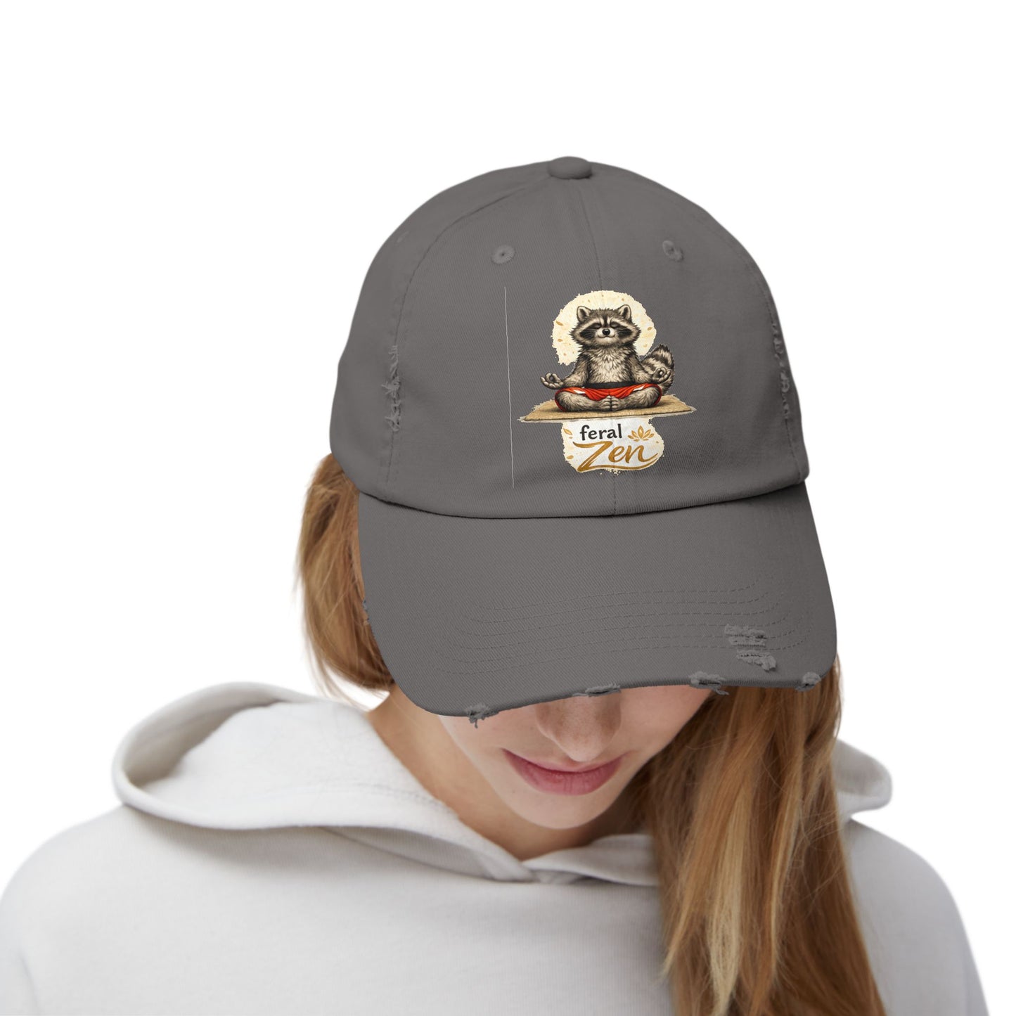 Feral Zen Distressed Cap — Raccoon Mom/Dad Funny Dad Hat