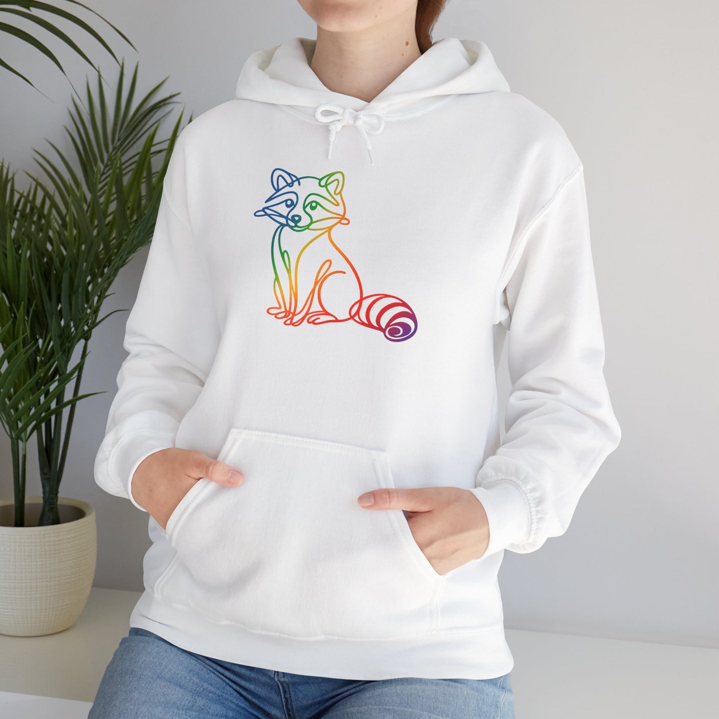 Rainbow Line Art Raccoon Hoodie