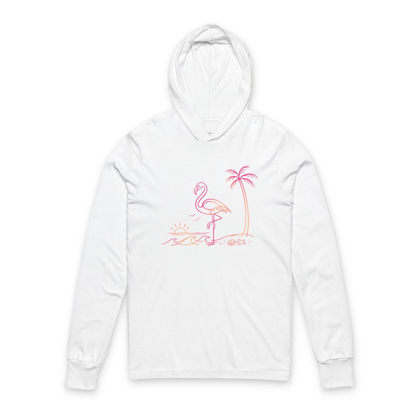 Continuous Line Art Flamingo Hooded Long Sleeve Tee