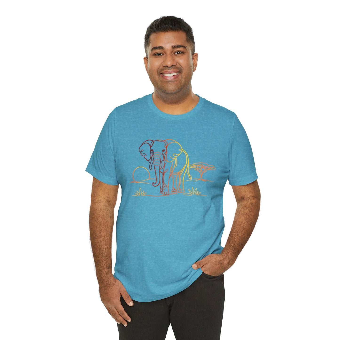 Elephant Sunset Tee — Minimal Line Art Safari T-Shirt