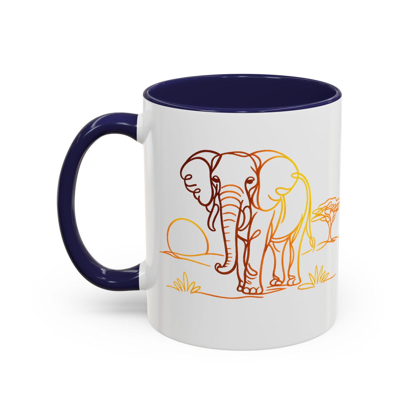 Safari Sunrise Coffee Mug — Minimal Line Elephant Design (11/15oz)