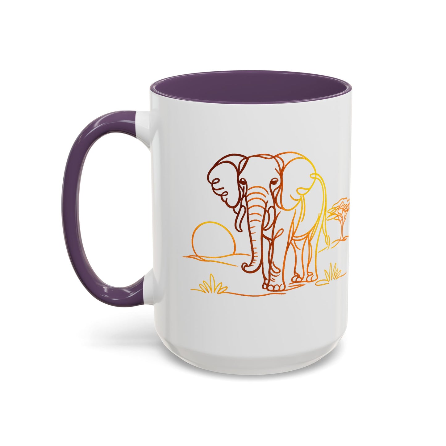 Safari Sunrise Coffee Mug — Minimal Line Elephant Design (11/15oz)