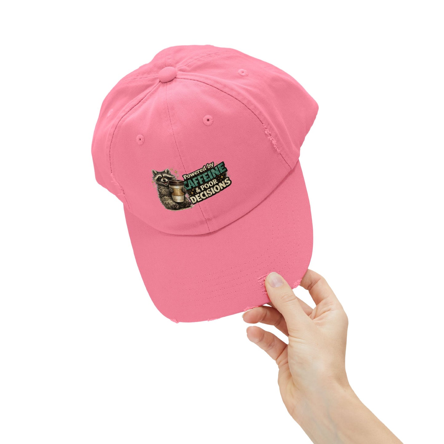 Powered By Distressed Cap — Raccoon Mom/Dad Funny Dad Hat