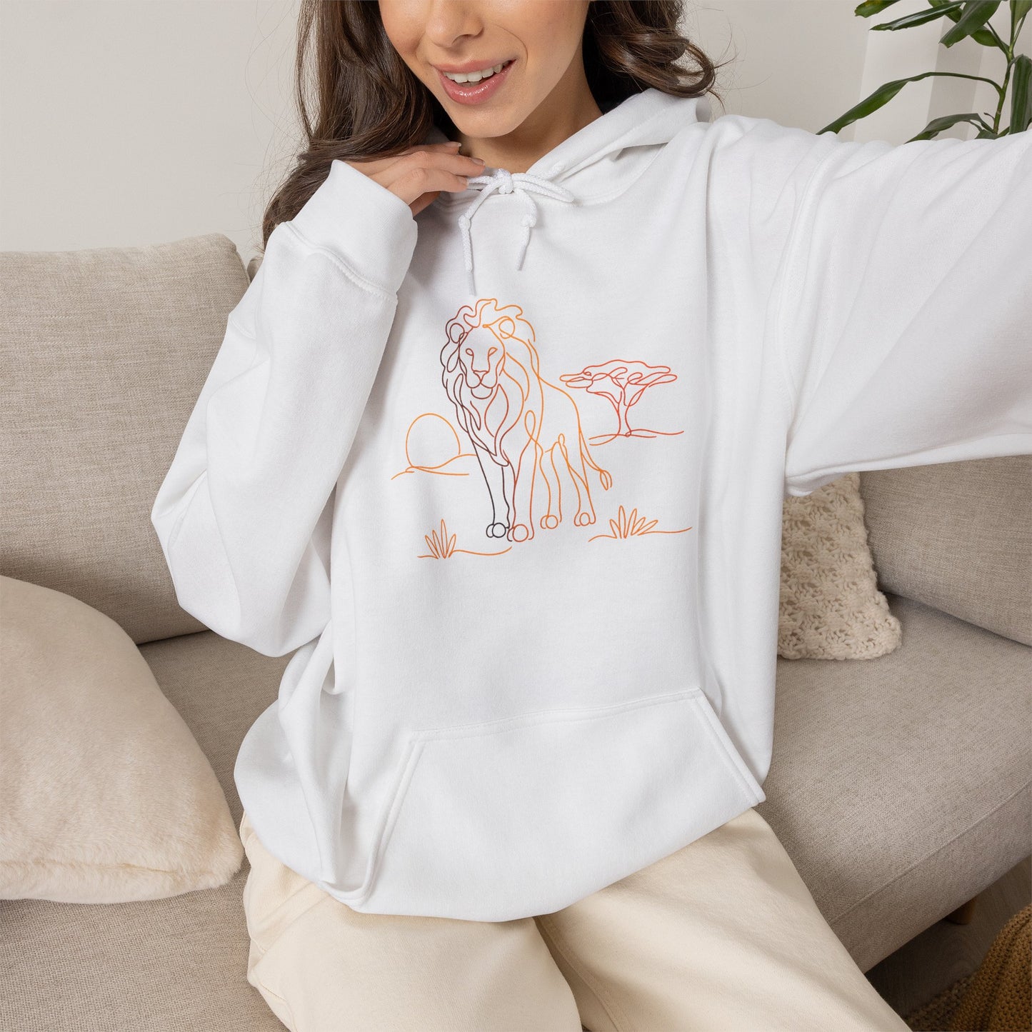 Lion Line Art Hoodie — Minimal Safari Sweatshirt