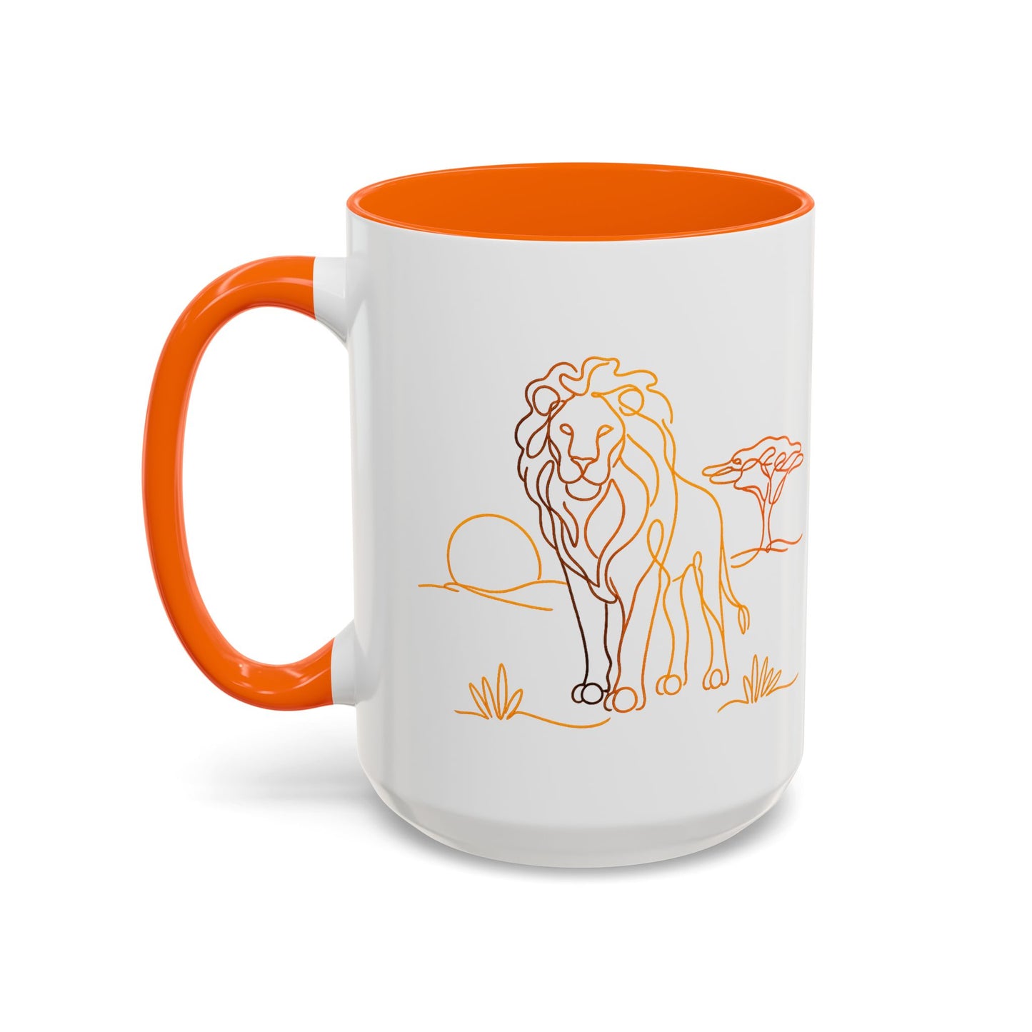 Safari Sunrise Coffee Mug — Minimal Line Lion Design (11/15oz)