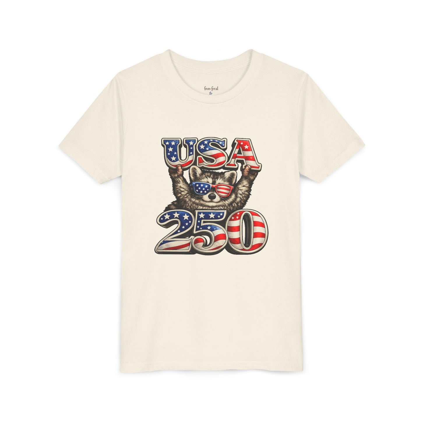 Patriotic Raccoon Youth Tee — Raccoon with USA 250