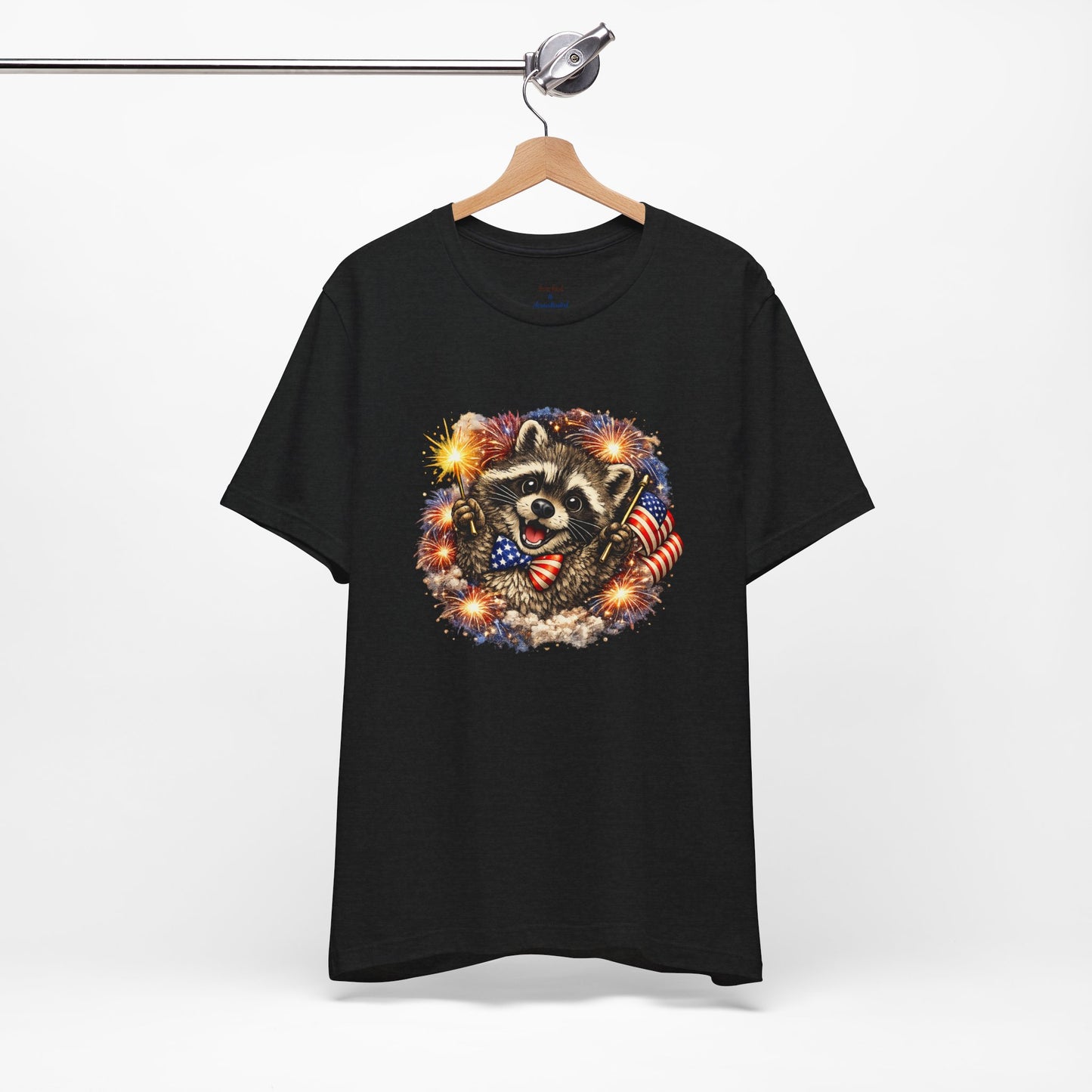 Patriot Raccoon 250th Anniversary T-Shirt — 4th of July Fireworks Flag Tee