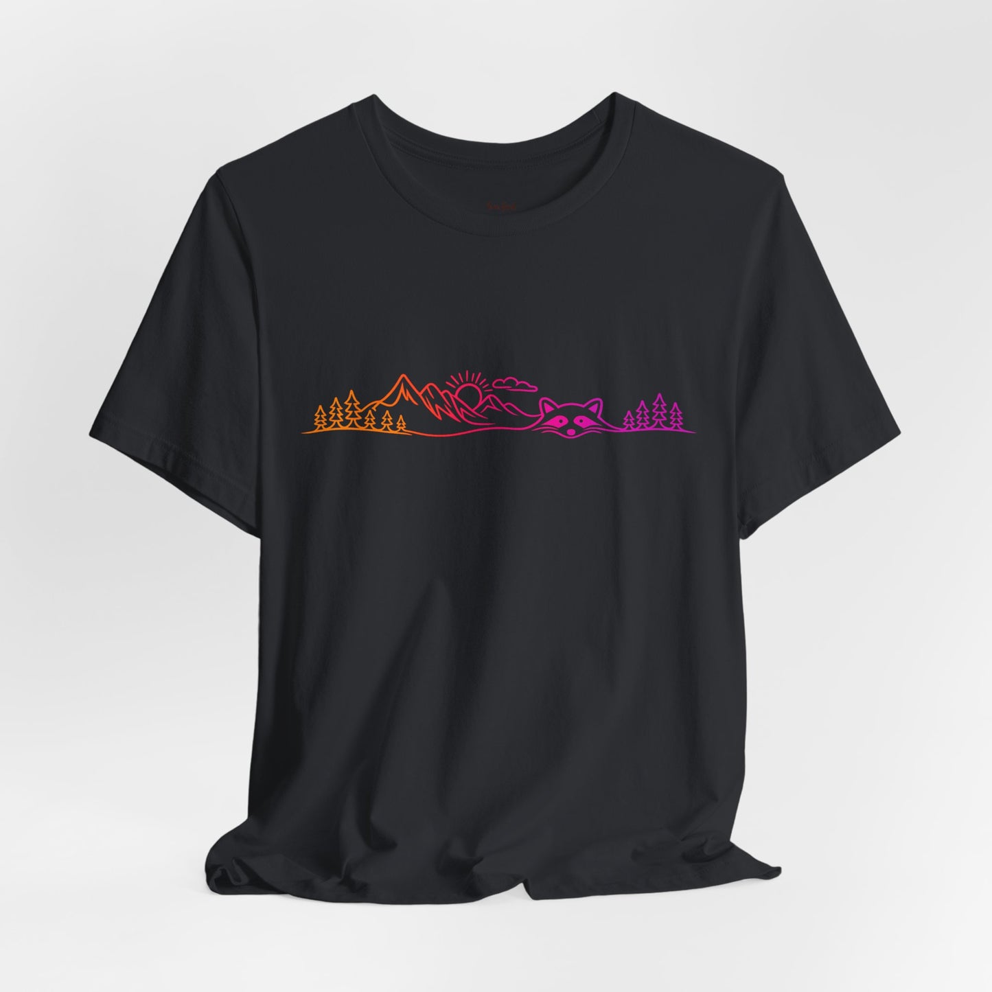 Raccoon Tee — Minimal Line Raccoon Scenic Graphic T-Shirt