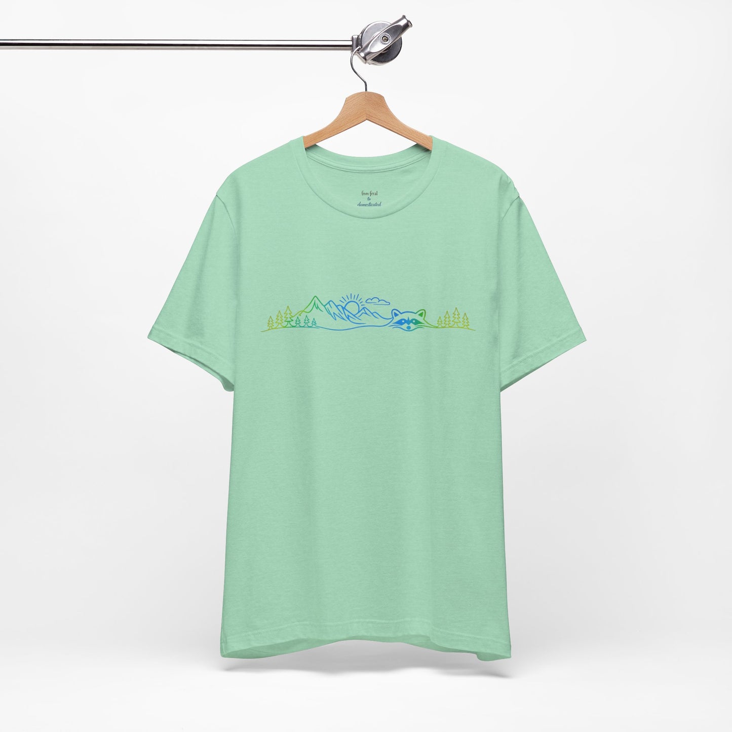 Raccoon Tee — Minimal Line Raccoon Scenic Graphic T-Shirt