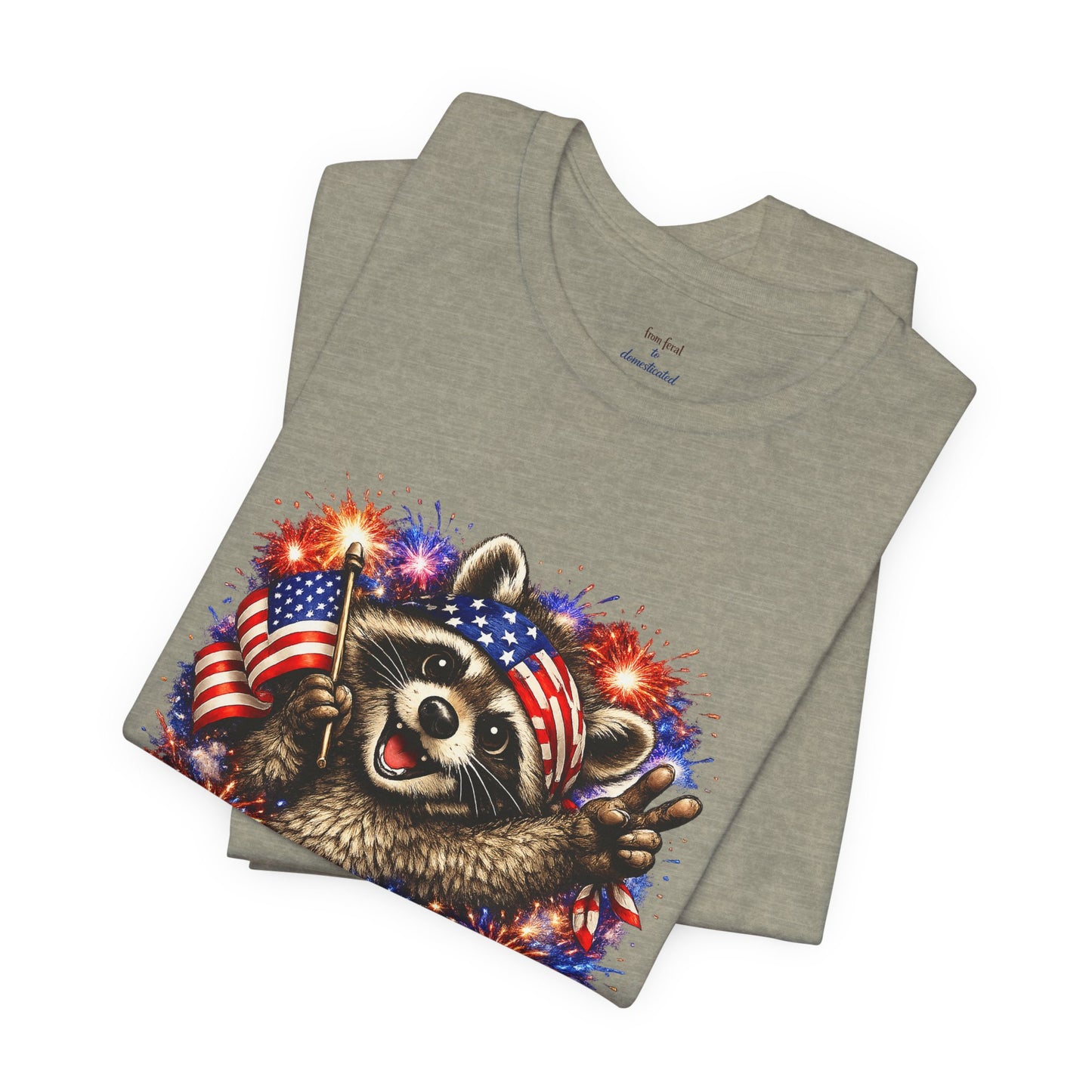 Patriot Raccoon 250th Anniversary T-Shirt — 4th of July Fireworks Flag Tee