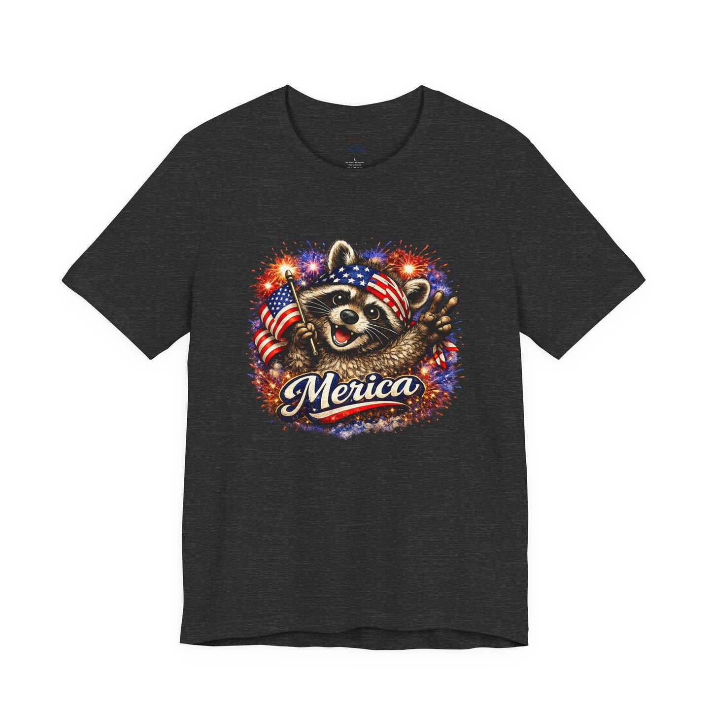 Patriot Raccoon 250th Anniversary T-Shirt — 4th of July Fireworks Flag Tee