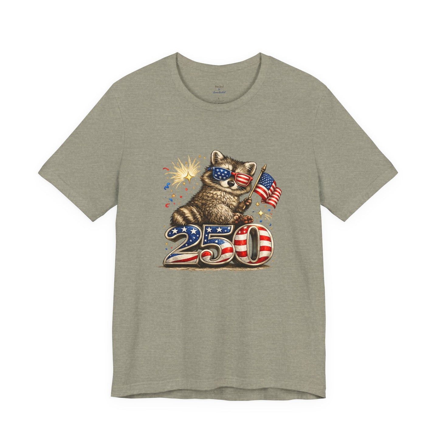 Patriot Raccoon 250th Anniversary T-Shirt — 4th of July Fireworks Flag Tee