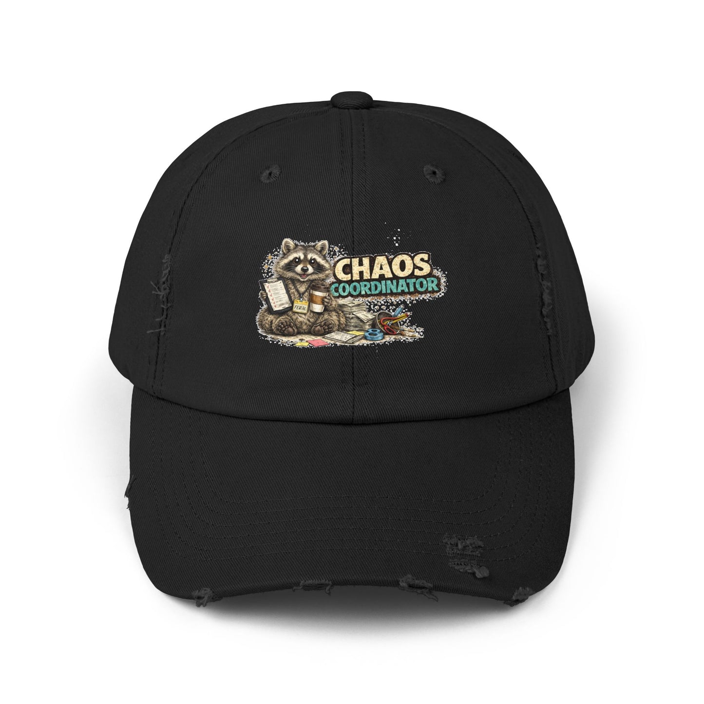 Chaos Coordinator Distressed Cap — Raccoon Mom/Dad Funny Dad Hat