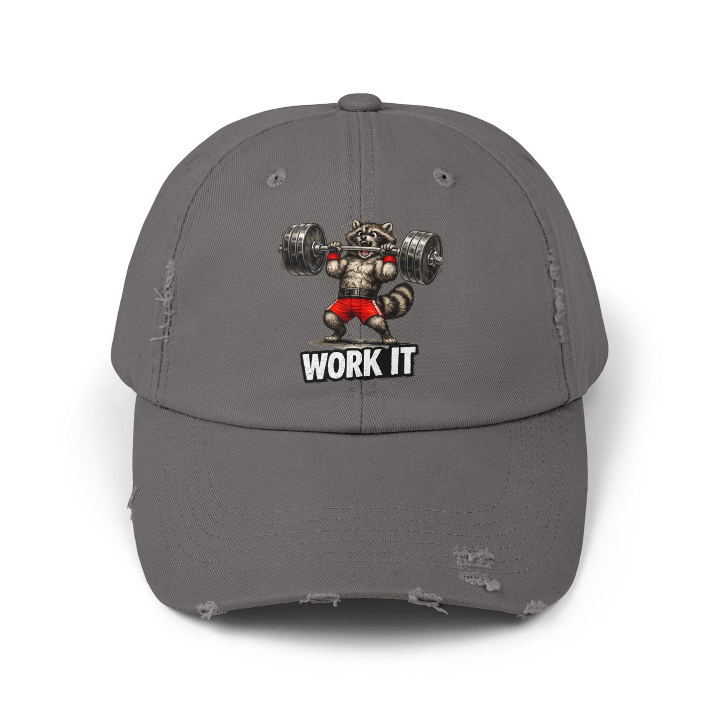 Work It Distressed Cap — Raccoon Mom/Dad Funny Dad Hat