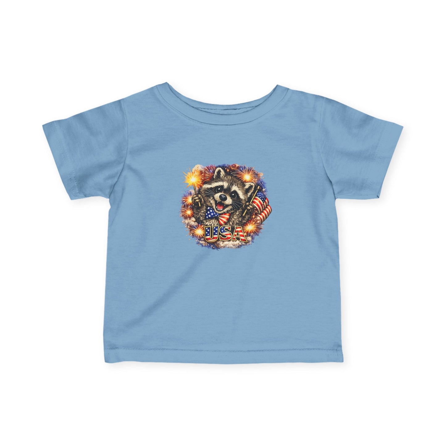 Infant Tee — Adorable Raccoon Holding American Flag "250" — 4th of July Baby Shirt