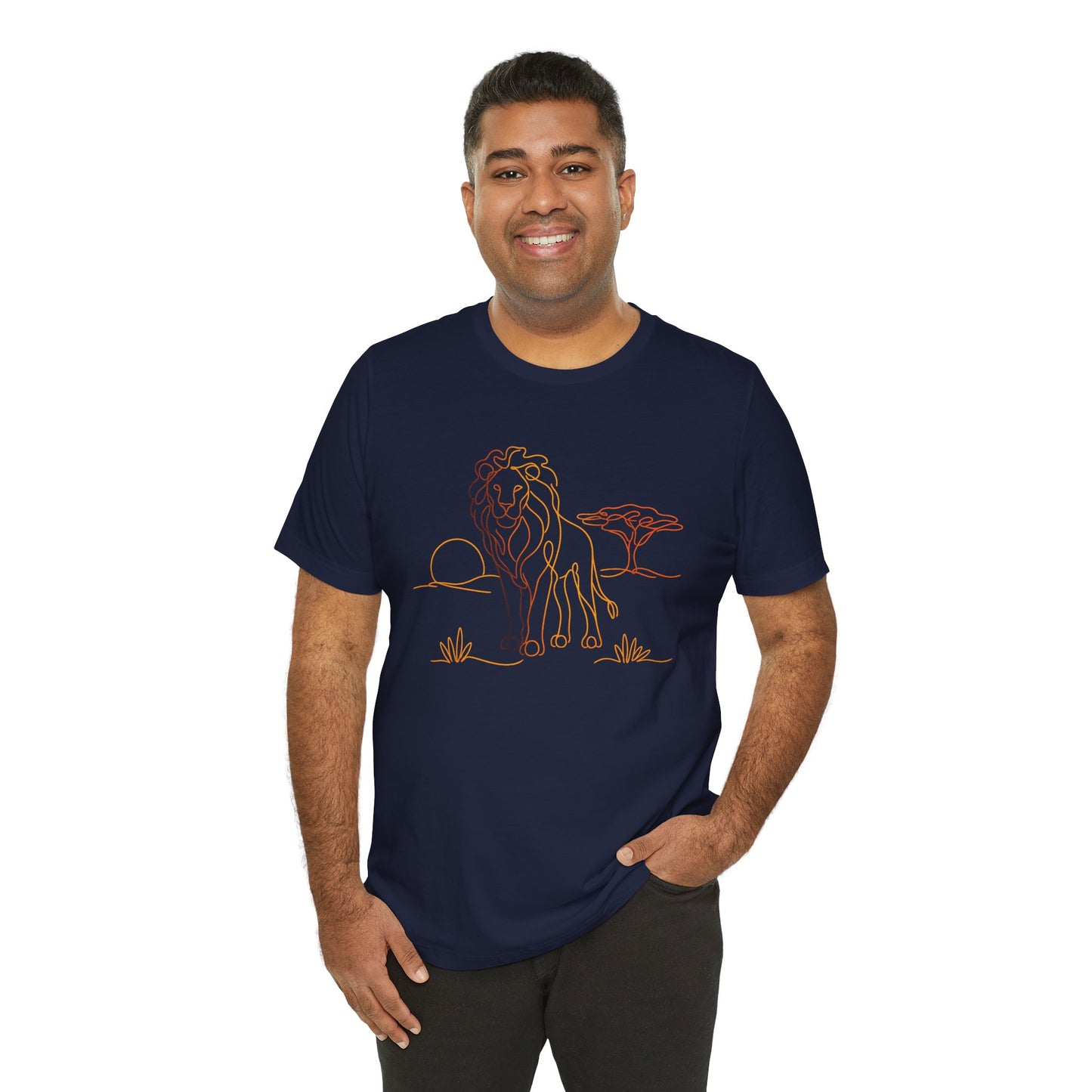 Lion Sunset Tee — Minimal Line Art Safari T-Shirt