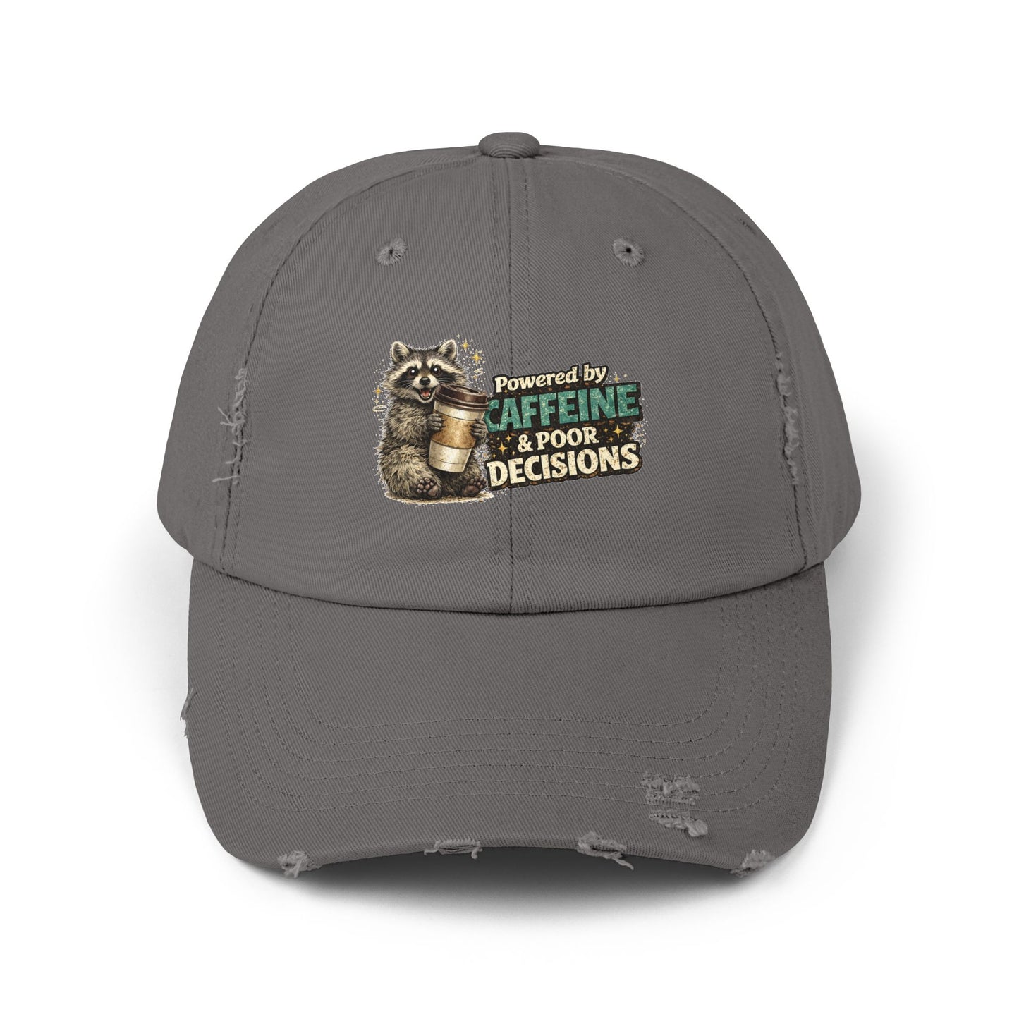 Powered By Distressed Cap — Raccoon Mom/Dad Funny Dad Hat