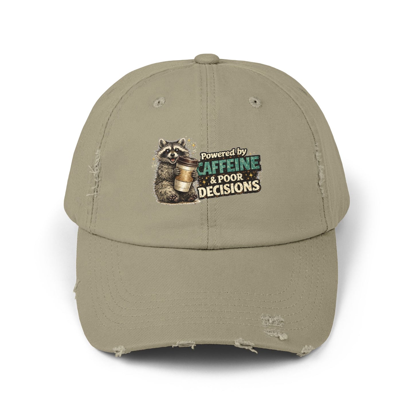 Powered By Distressed Cap — Raccoon Mom/Dad Funny Dad Hat