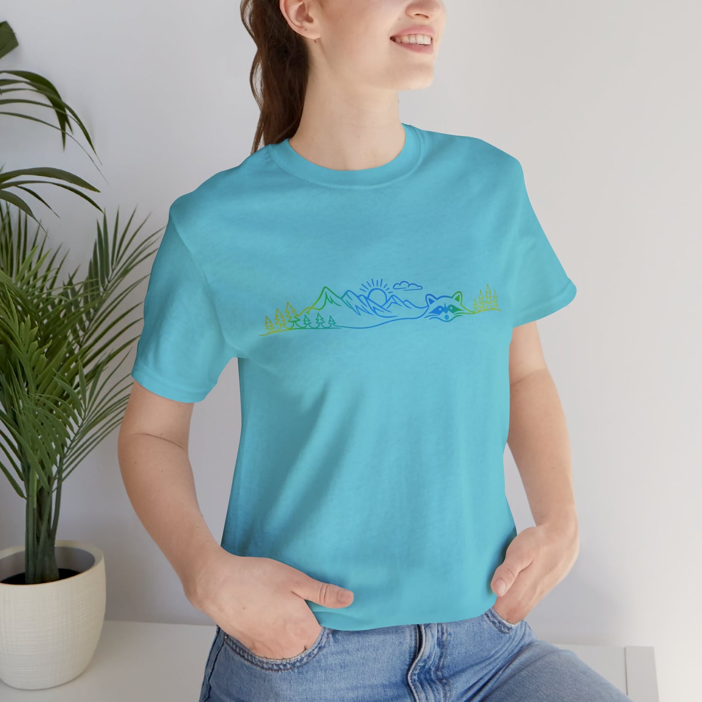 Raccoon Tee — Minimal Line Raccoon Scenic Graphic T-Shirt