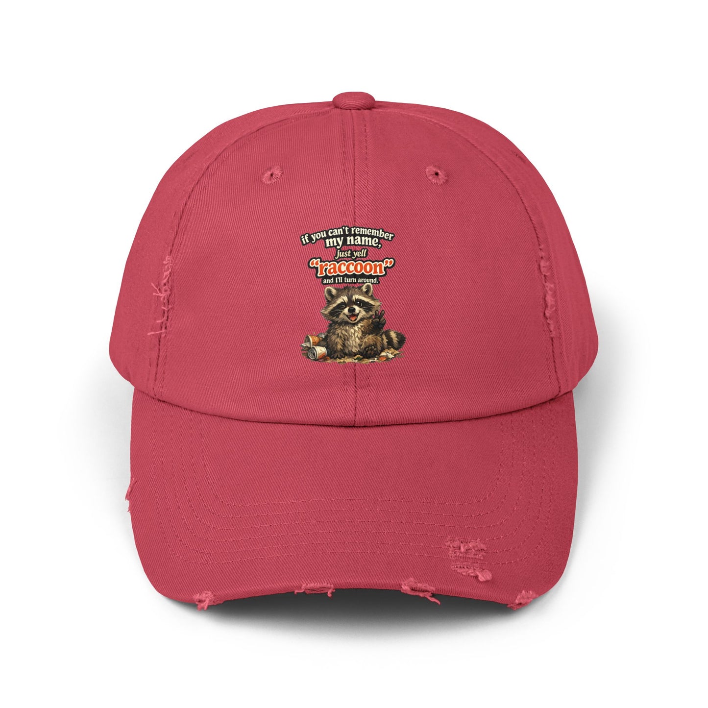 Yell Raccoon Distressed Cap — Raccoon Mom/Dad Funny Dad Hat