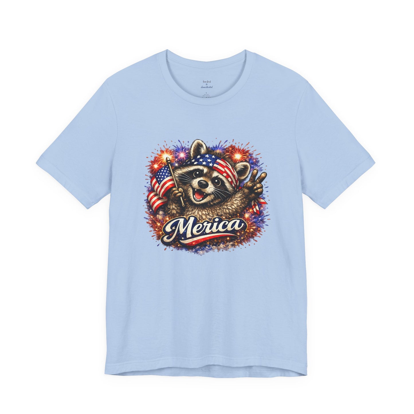 Patriot Raccoon 250th Anniversary T-Shirt — 4th of July Fireworks Flag Tee