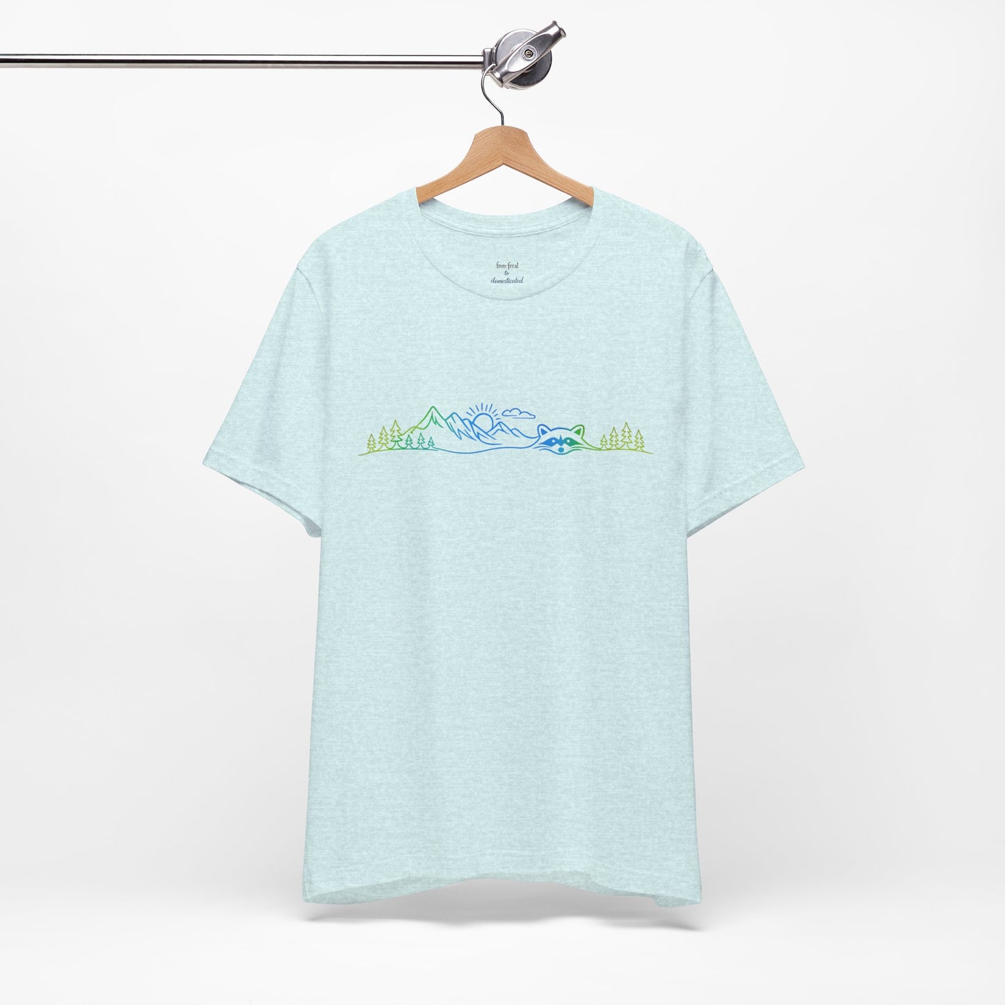 Raccoon Tee — Minimal Line Raccoon Scenic Graphic T-Shirt