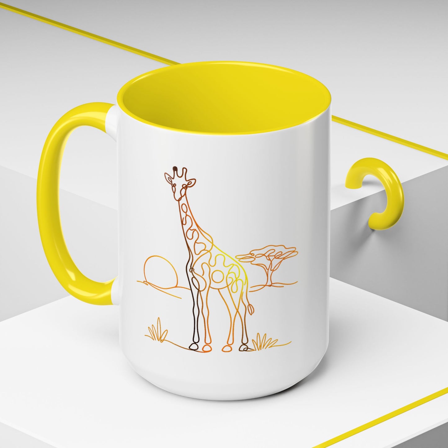 Safari Sunrise Coffee Mug — Minimal Line Giraffe Design (11/15oz)