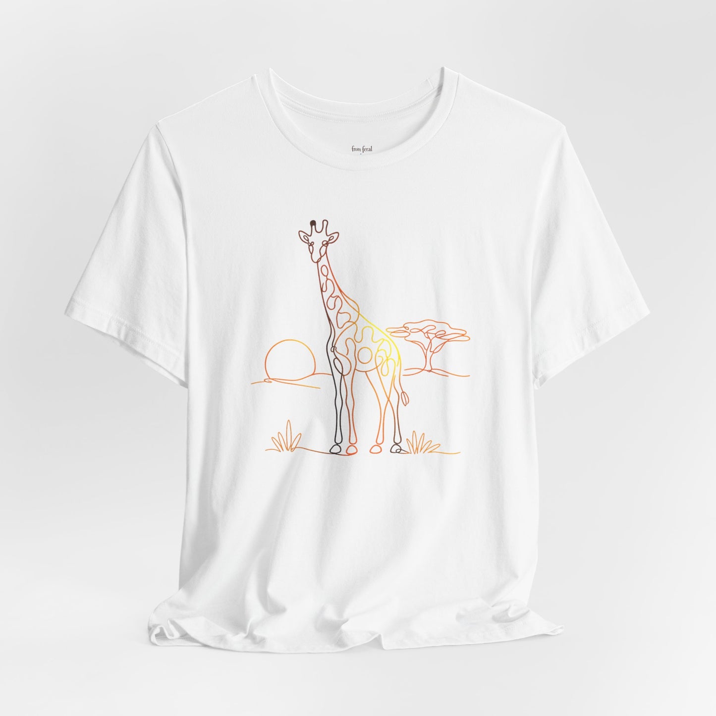 Giraffe Sunset Tee — Minimal Line Art Safari T-Shirt