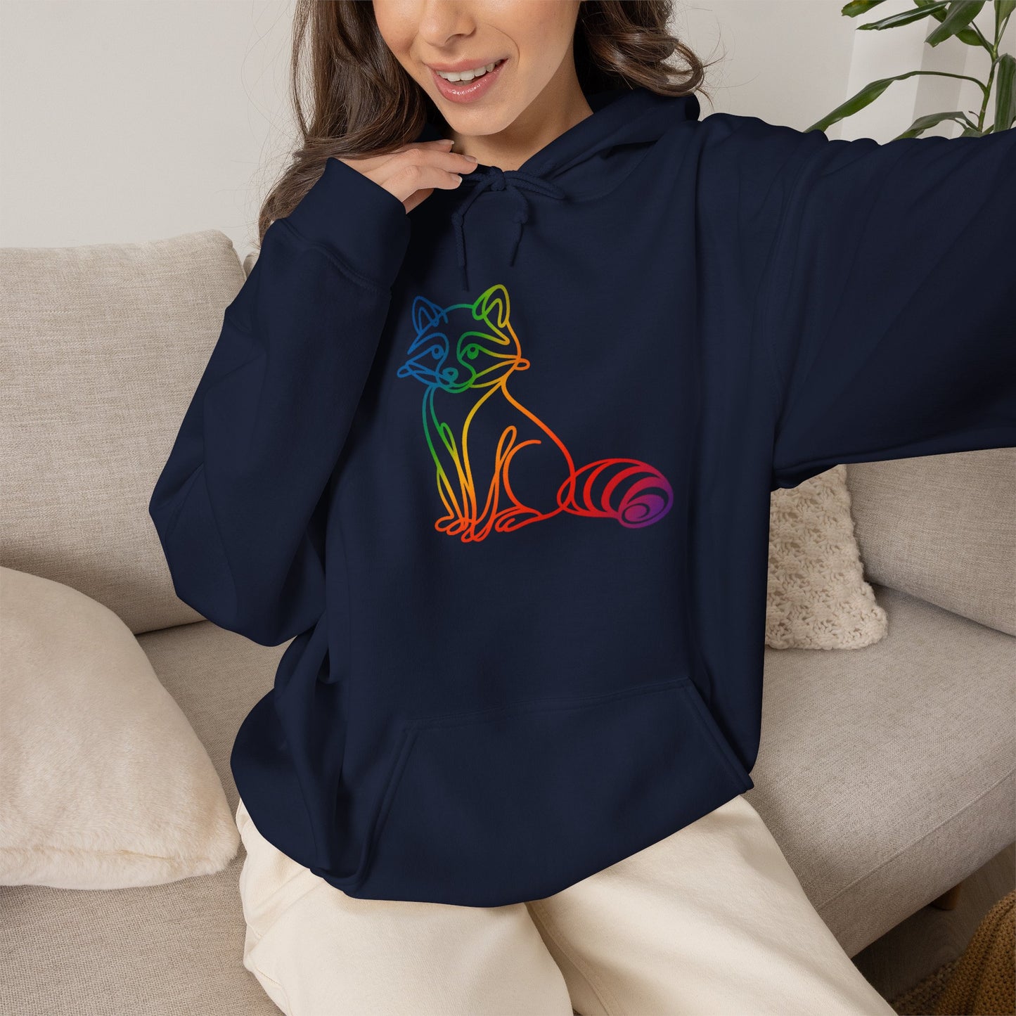 Rainbow Line Art Raccoon Hoodie