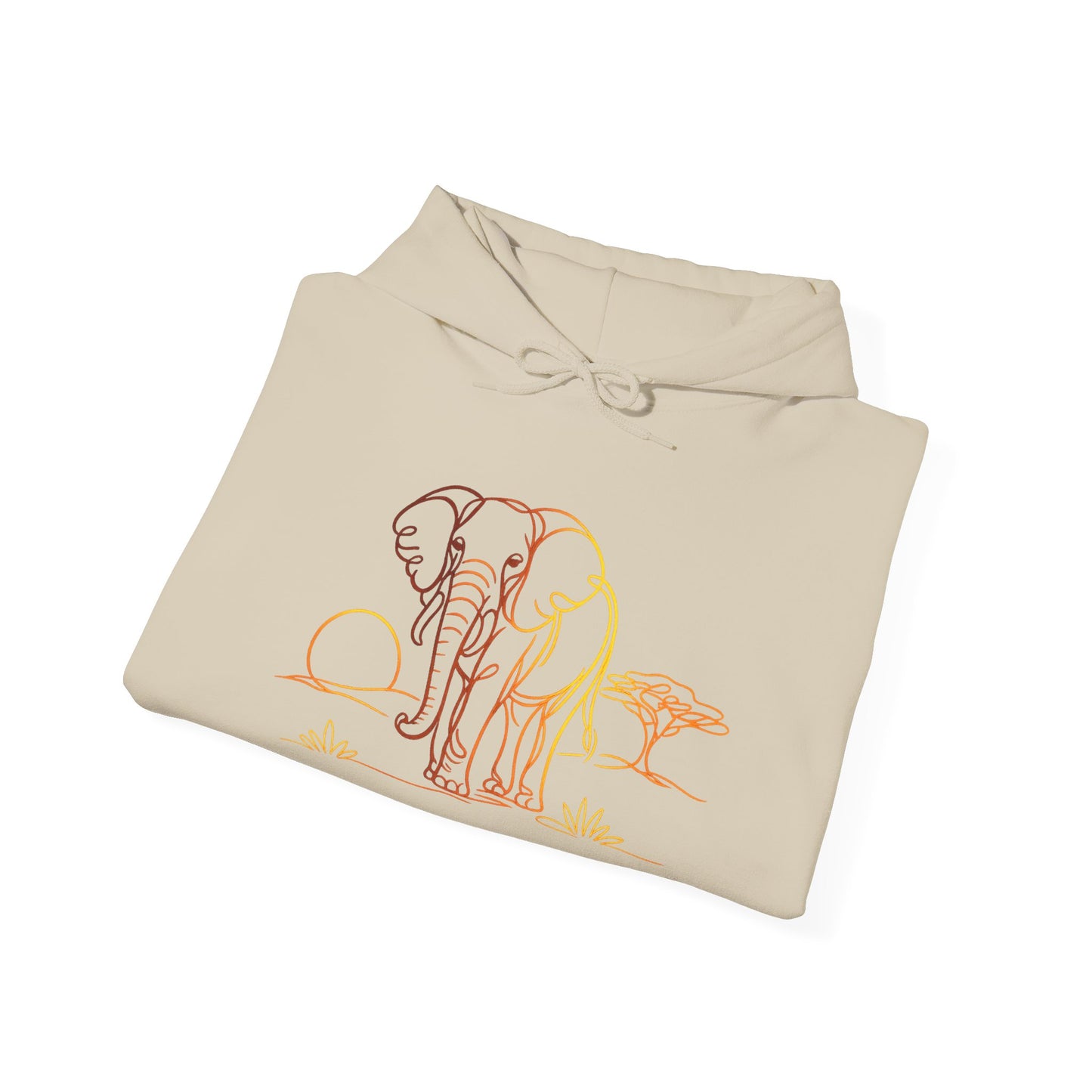 Elephant Sunset Hoodie — Minimal Safari Graphic Hooded Sweatshirt