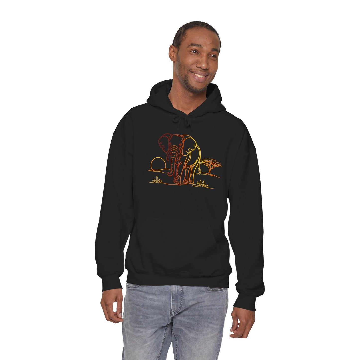 Elephant Sunset Hoodie — Minimal Safari Graphic Hooded Sweatshirt