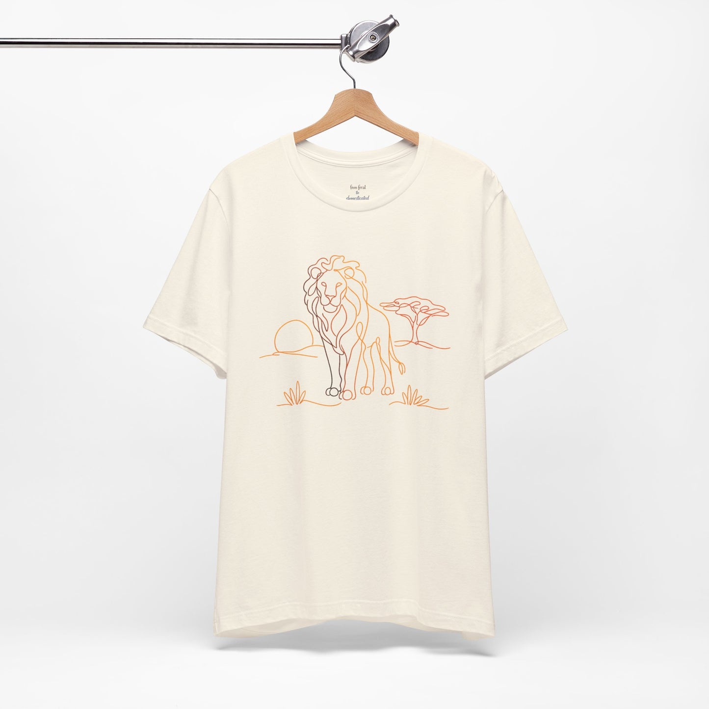 Lion Sunset Tee — Minimal Line Art Safari T-Shirt