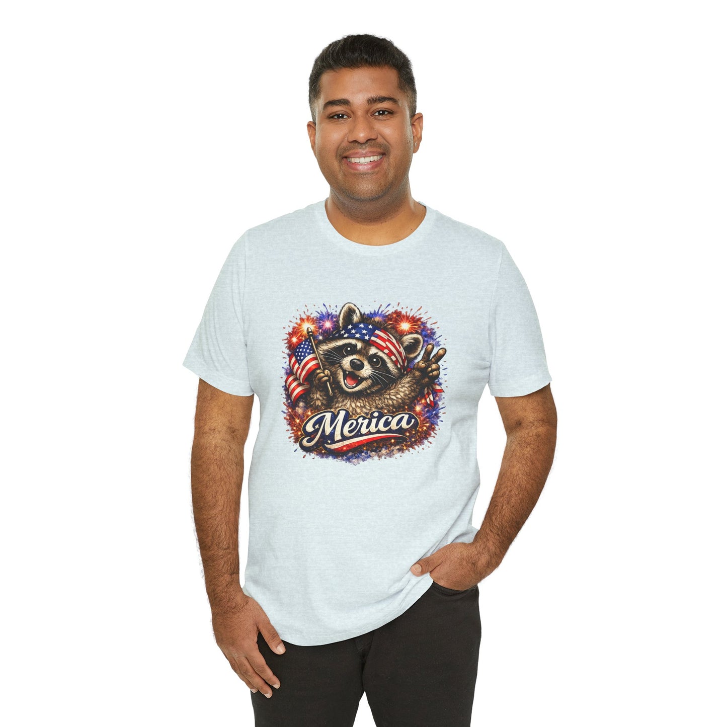 Patriot Raccoon 250th Anniversary T-Shirt — 4th of July Fireworks Flag Tee