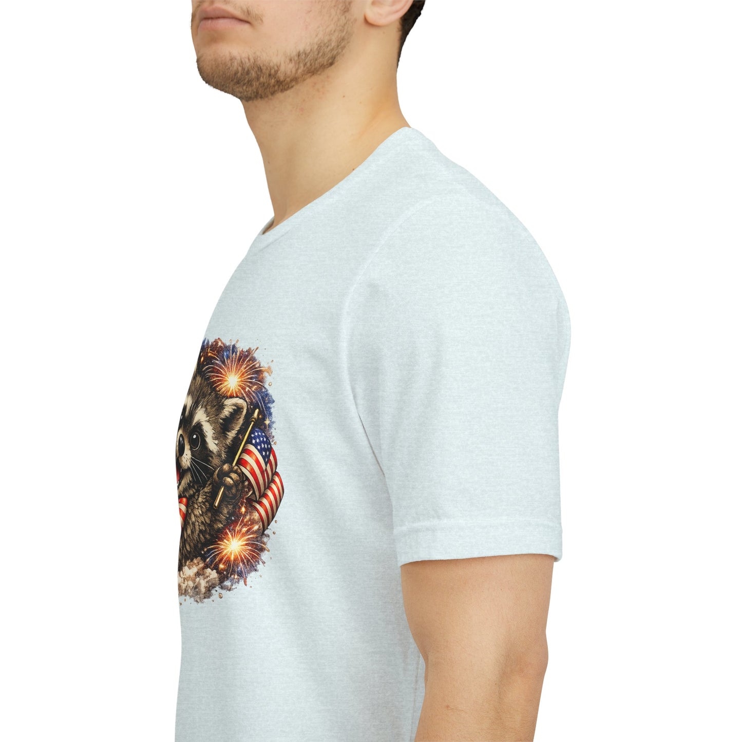 Patriot Raccoon 250th Anniversary T-Shirt — 4th of July Fireworks Flag Tee