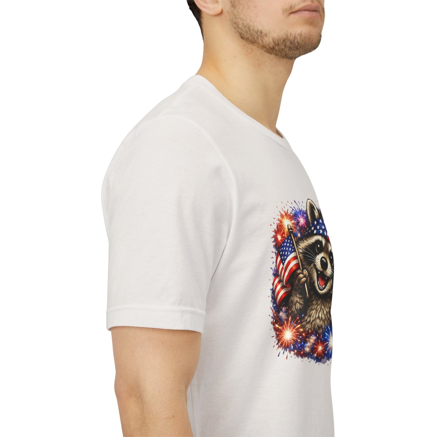 Patriot Raccoon 250th Anniversary T-Shirt — 4th of July Fireworks Flag Tee