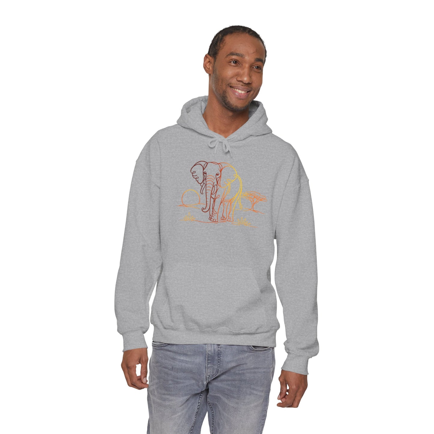 Elephant Sunset Hoodie — Minimal Safari Graphic Hooded Sweatshirt