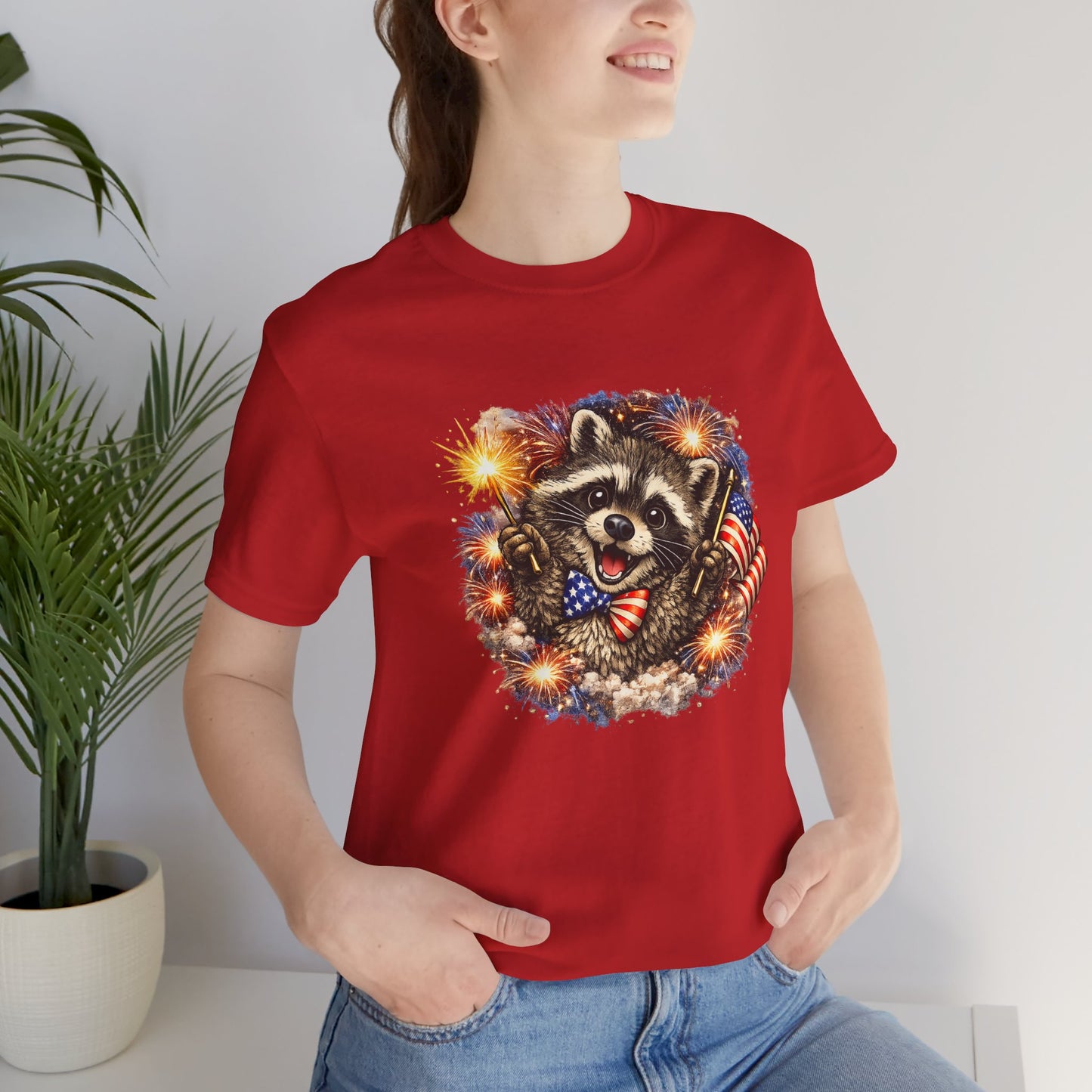 Patriot Raccoon 250th Anniversary T-Shirt — 4th of July Fireworks Flag Tee