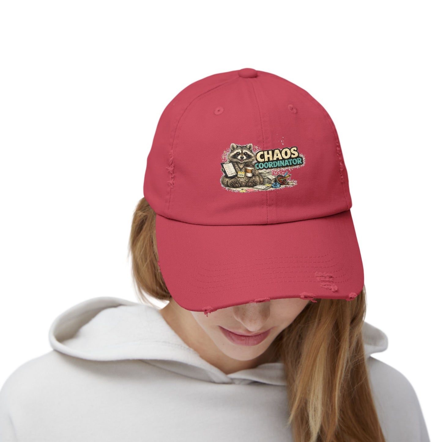 Chaos Coordinator Distressed Cap — Raccoon Mom/Dad Funny Dad Hat